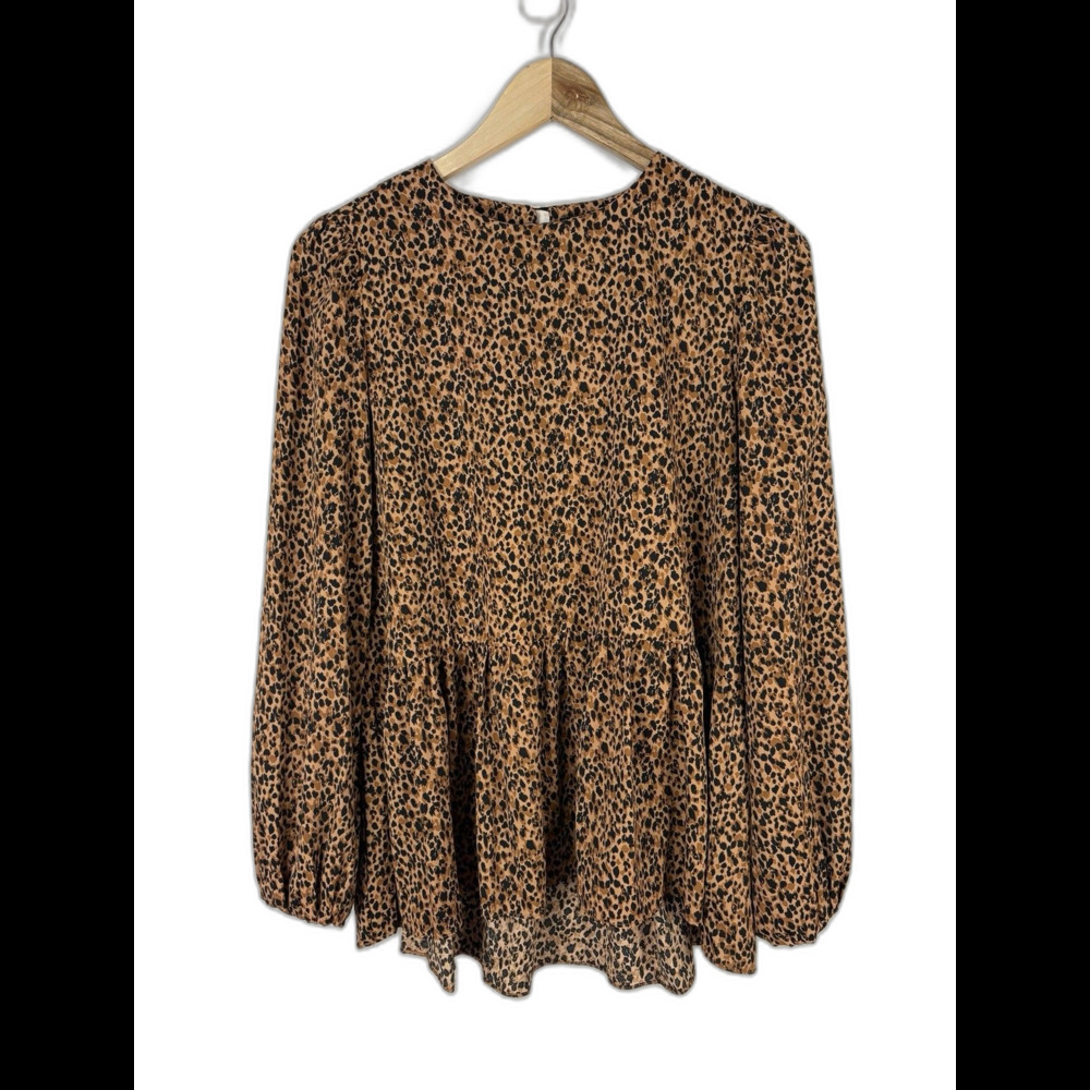 Pomander Place Carlotta Blouse Leopard Animal Print Peplum Ruffle Women Small